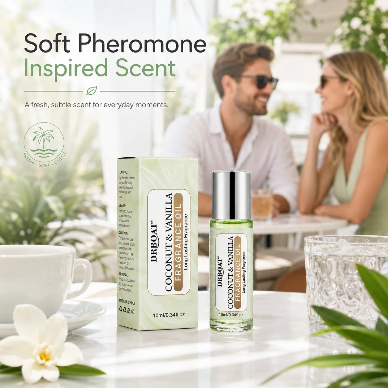 Coconut & Vanilla Pheromone Oil - 10ml Fragrance Essential Oil, Vanilla Skin Body Oil for Men and Women, Lasting Pheromone