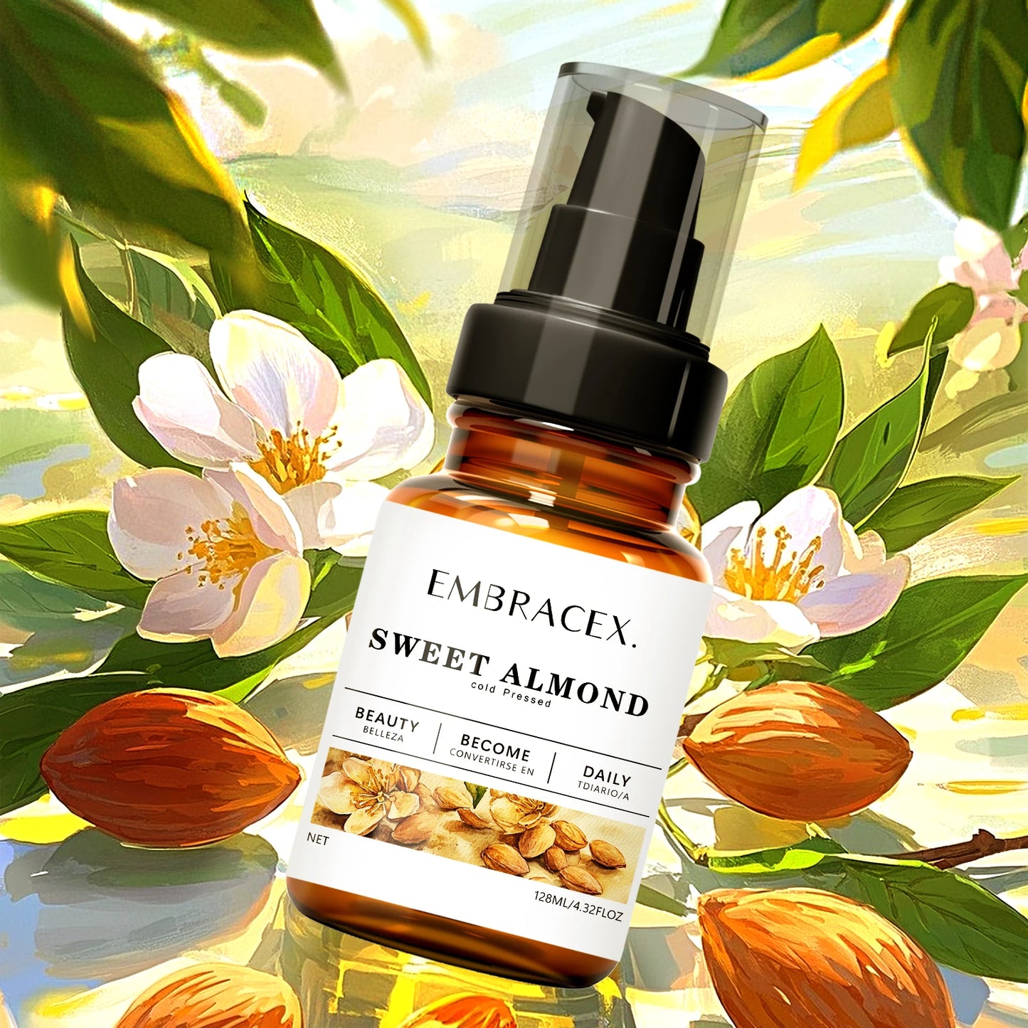128ml Sweet Almond Oil Carrier Oils Nourishing Body Fingers Hands All Skin Types Moisturizing Skin Suitable For All Hair Types