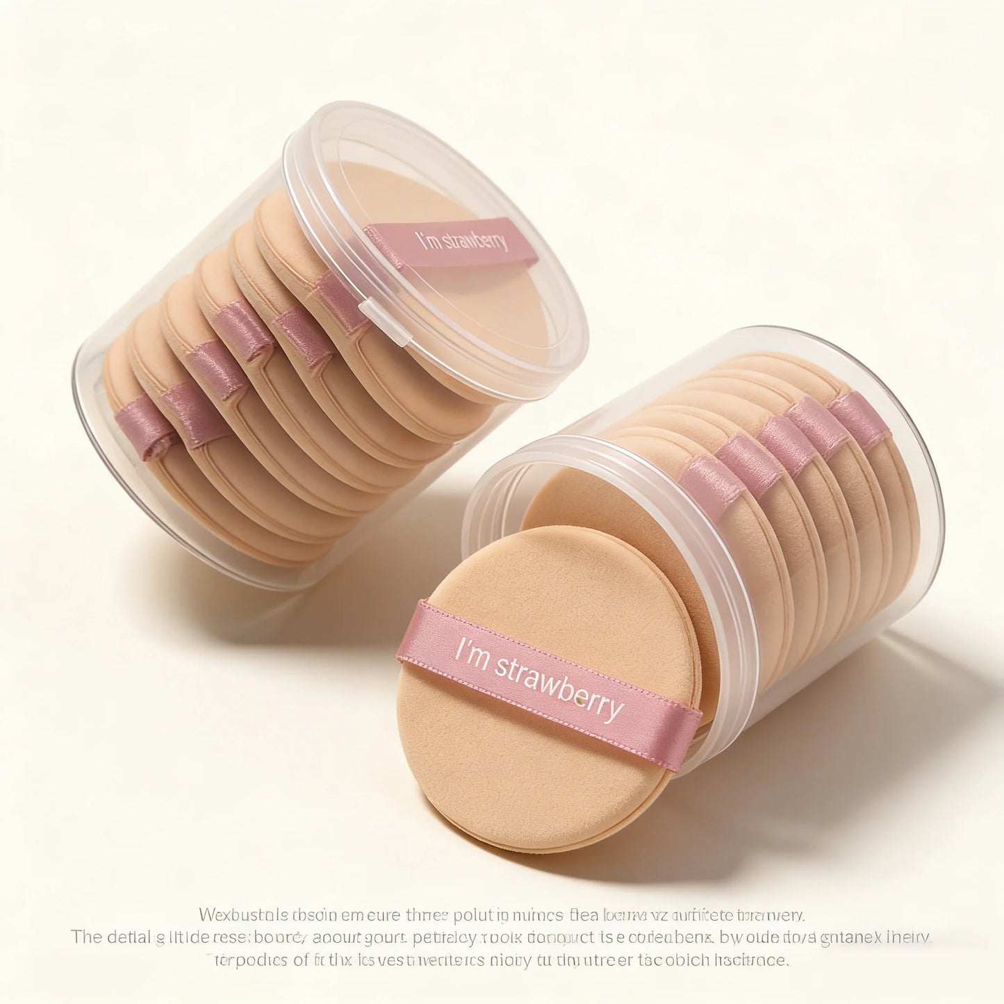 7 pieces of round ribbon-wrapped air-filled cushion powder applicators, suitable for both dry and wet use, non-powdery.