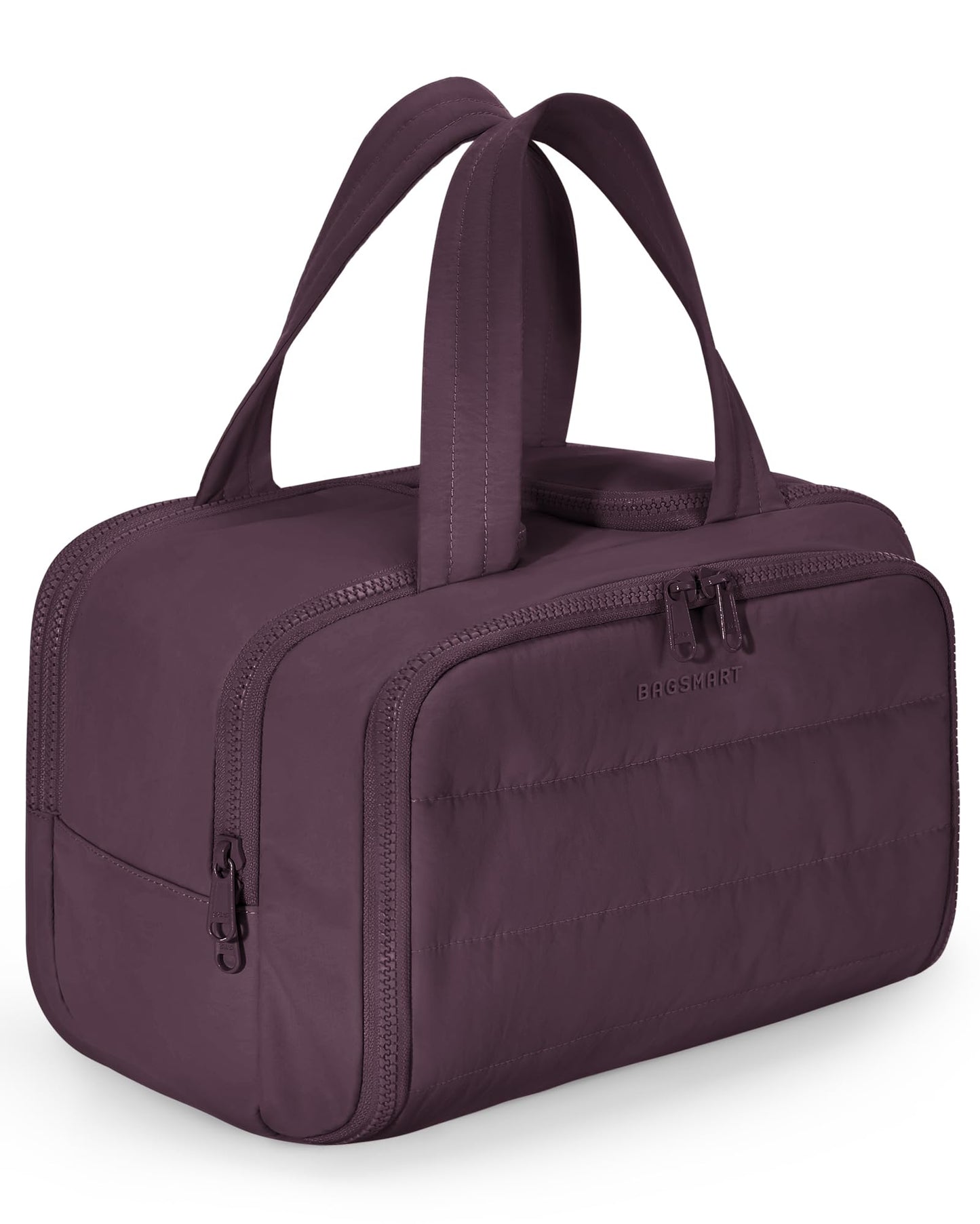 BAGSMART Travel Toiletry Bag, Lightweight Large Wide-open Travel Bag for Women, Puffy Cosmetic Makeup Bag Organizer with Handle for Accessories,Essentials, Toiletries, Dark Pink
