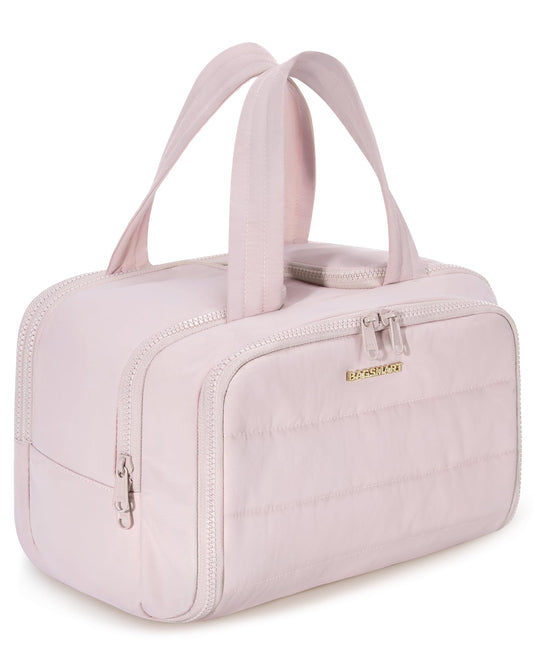 BAGSMART Travel Toiletry Bag, Lightweight Large Wide-open Travel Bag for Women, Puffy Cosmetic Makeup Bag Organizer with Handle for Accessories,Essentials, Toiletries, Dark Pink
