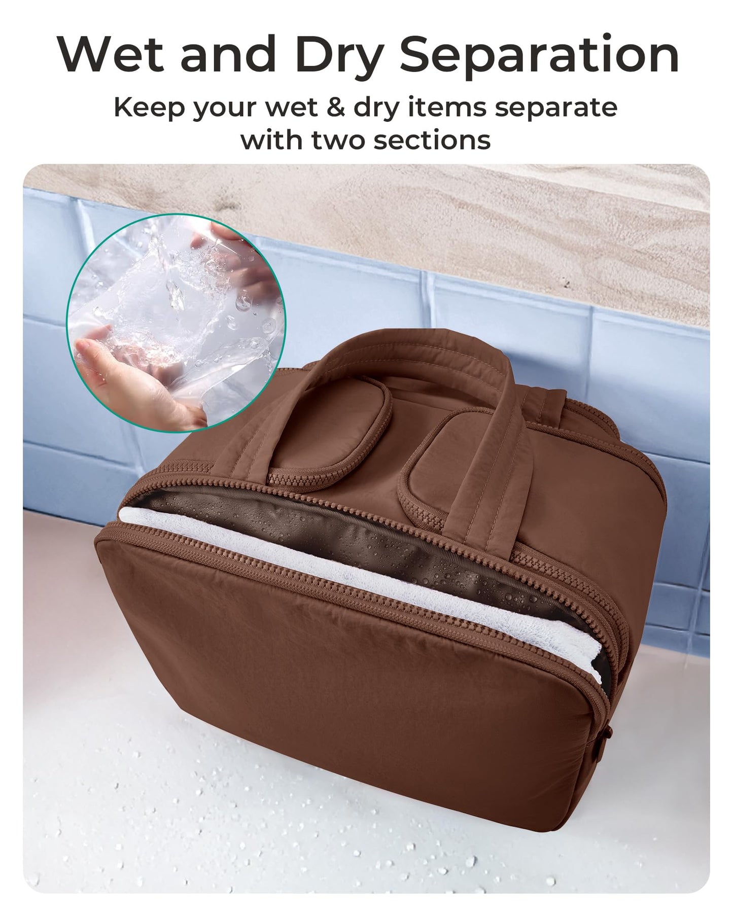 BAGSMART Travel Toiletry Bag, Lightweight Large Wide-open Travel Bag for Women, Puffy Cosmetic Makeup Bag Organizer with Handle for Accessories,Essentials, Toiletries, Dark Pink