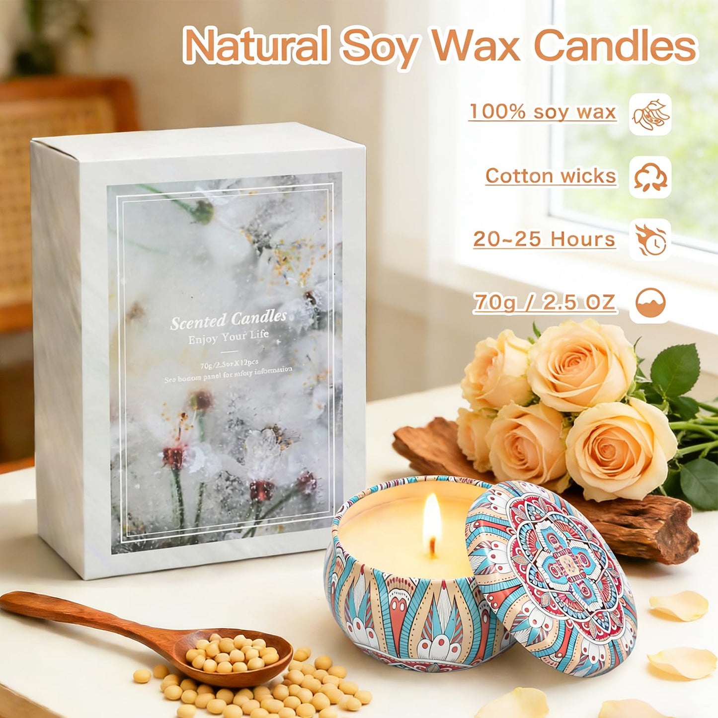 Scented Candles Gift Set, 10 Pack Candles for Home Scented, 250 Hour Long Lasting Soy Candle with Two Coasters, Gifts for Women, Aromatherapy Candle for Stress Relief, Relaxation, Bath, Yoga