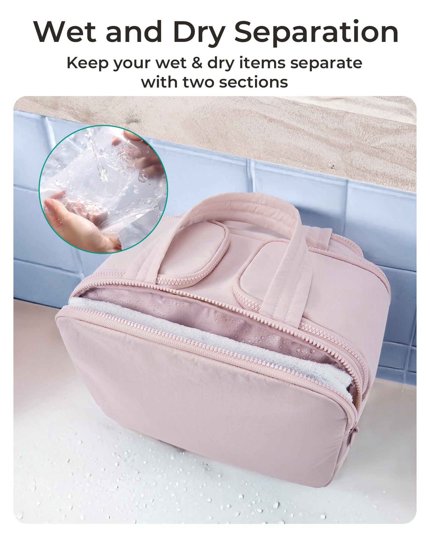 BAGSMART Travel Toiletry Bag, Lightweight Large Wide-open Travel Bag for Women, Puffy Cosmetic Makeup Bag Organizer with Handle for Accessories,Essentials, Toiletries, Dark Pink
