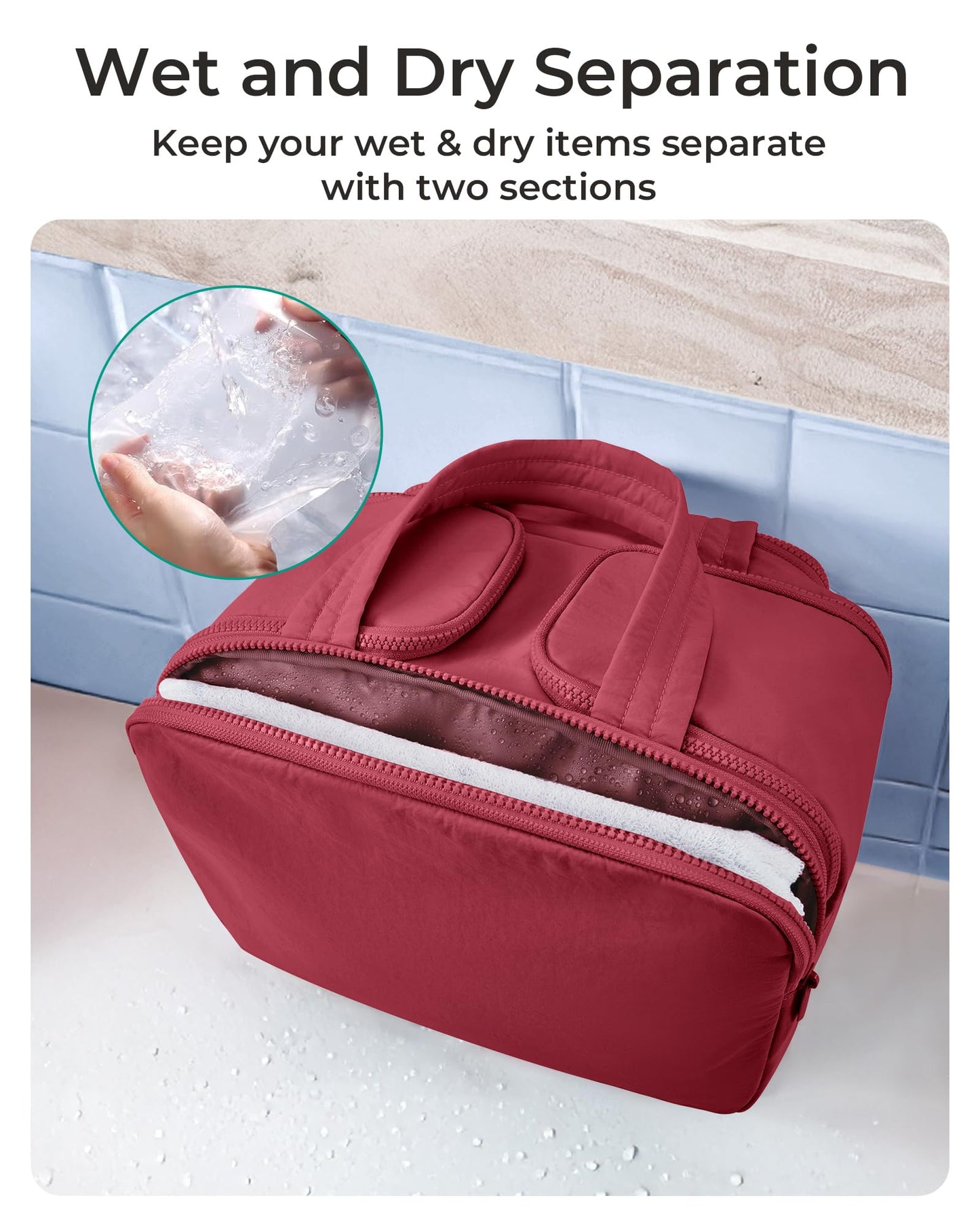 BAGSMART Travel Toiletry Bag, Lightweight Large Wide-open Travel Bag for Women, Puffy Cosmetic Makeup Bag Organizer with Handle for Accessories,Essentials, Toiletries, Dark Pink