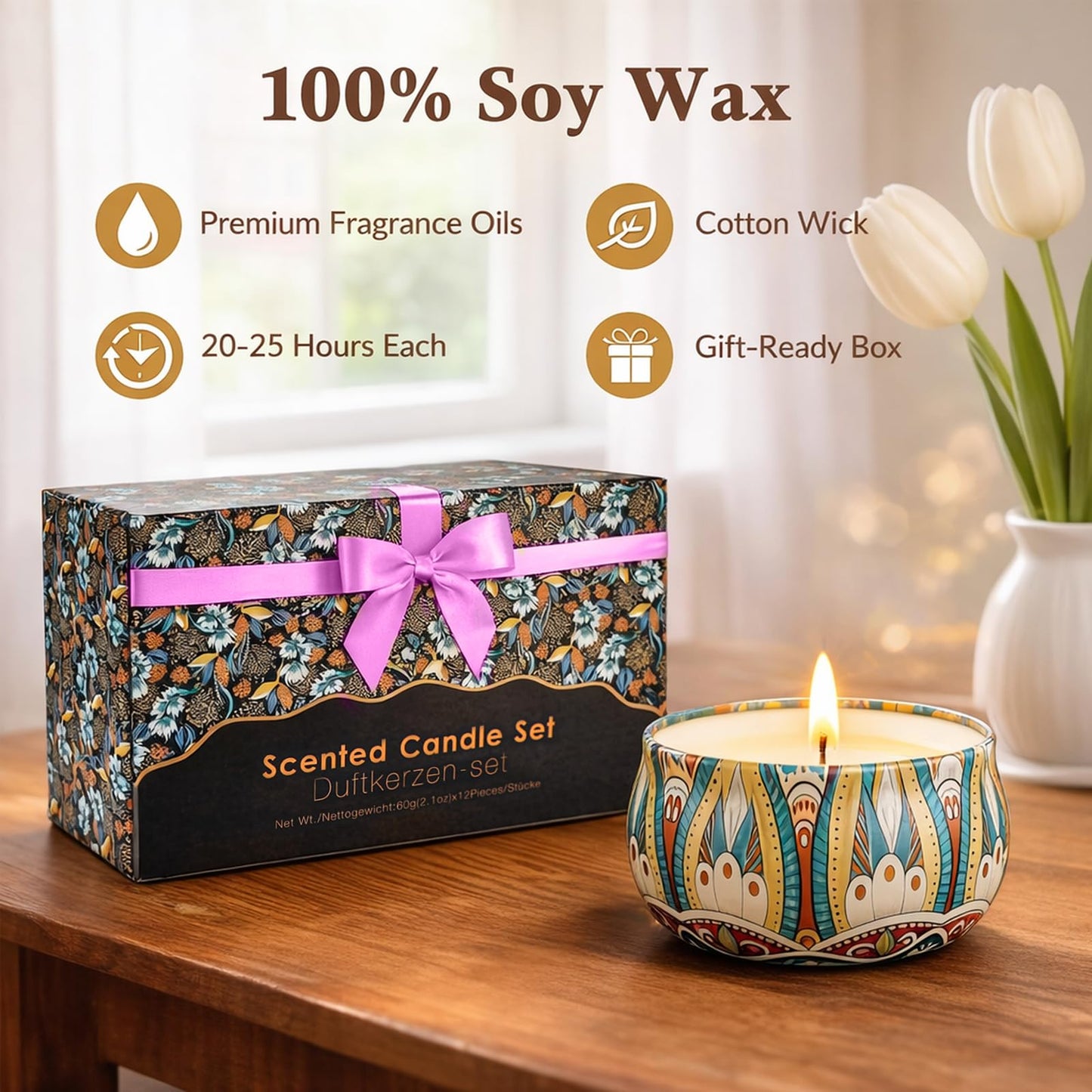 Scented Candles Gift Set, 10 Pack Candles for Home Scented, 250 Hour Long Lasting Soy Candle with Two Coasters, Gifts for Women, Aromatherapy Candle for Stress Relief, Relaxation, Bath, Yoga