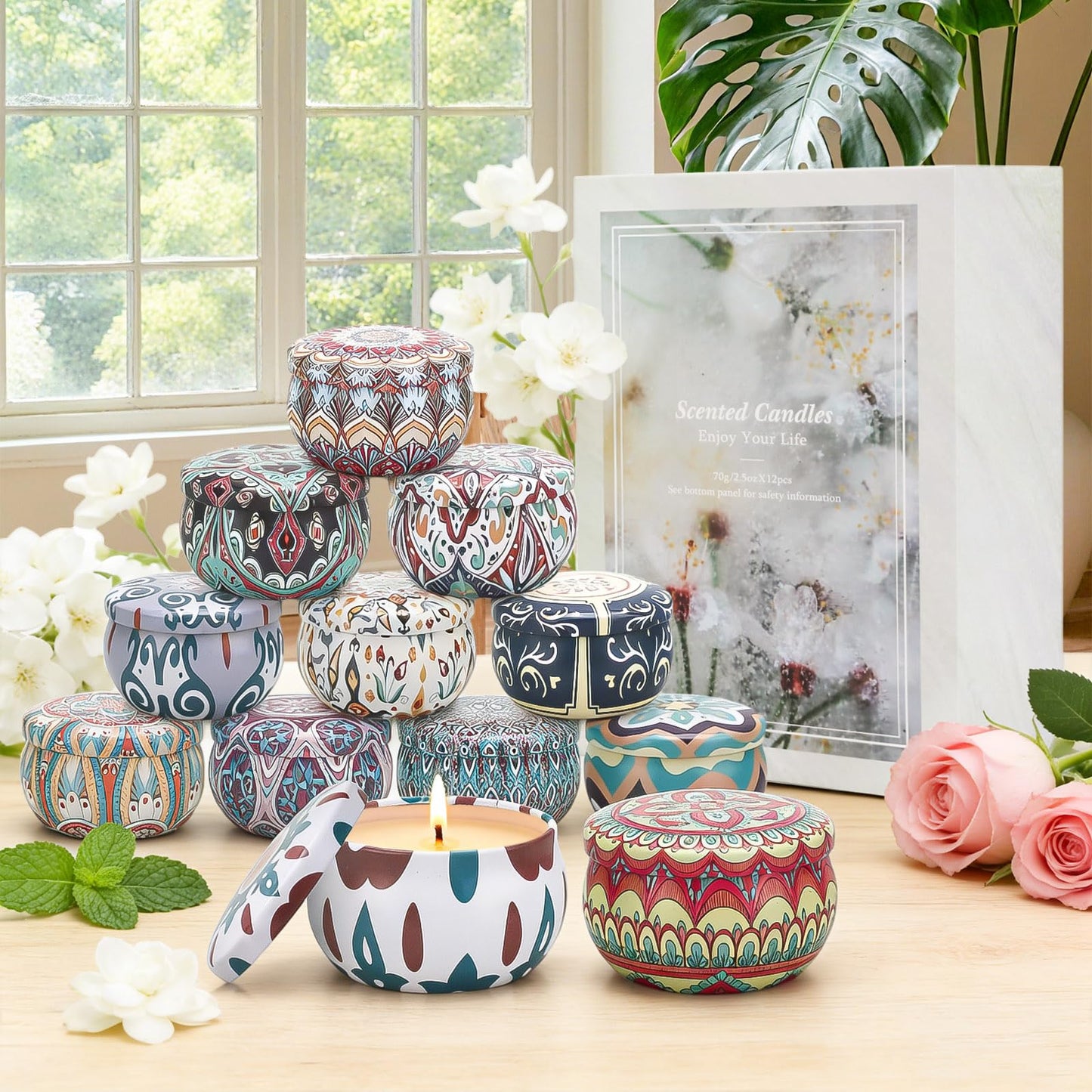 Scented Candles Gift Set, 10 Pack Candles for Home Scented, 250 Hour Long Lasting Soy Candle with Two Coasters, Gifts for Women, Aromatherapy Candle for Stress Relief, Relaxation, Bath, Yoga