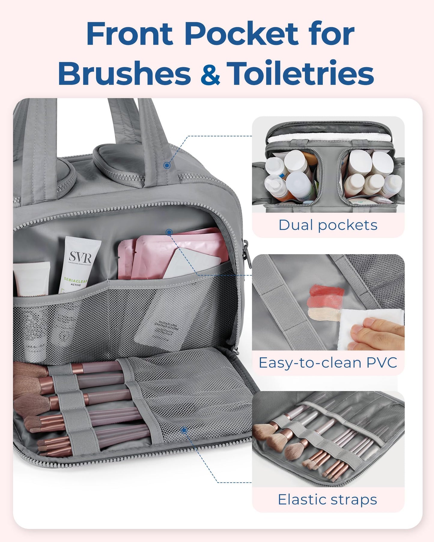 BAGSMART Travel Toiletry Bag, Lightweight Large Wide-open Travel Bag for Women, Puffy Cosmetic Makeup Bag Organizer with Handle for Accessories,Essentials, Toiletries, Dark Pink