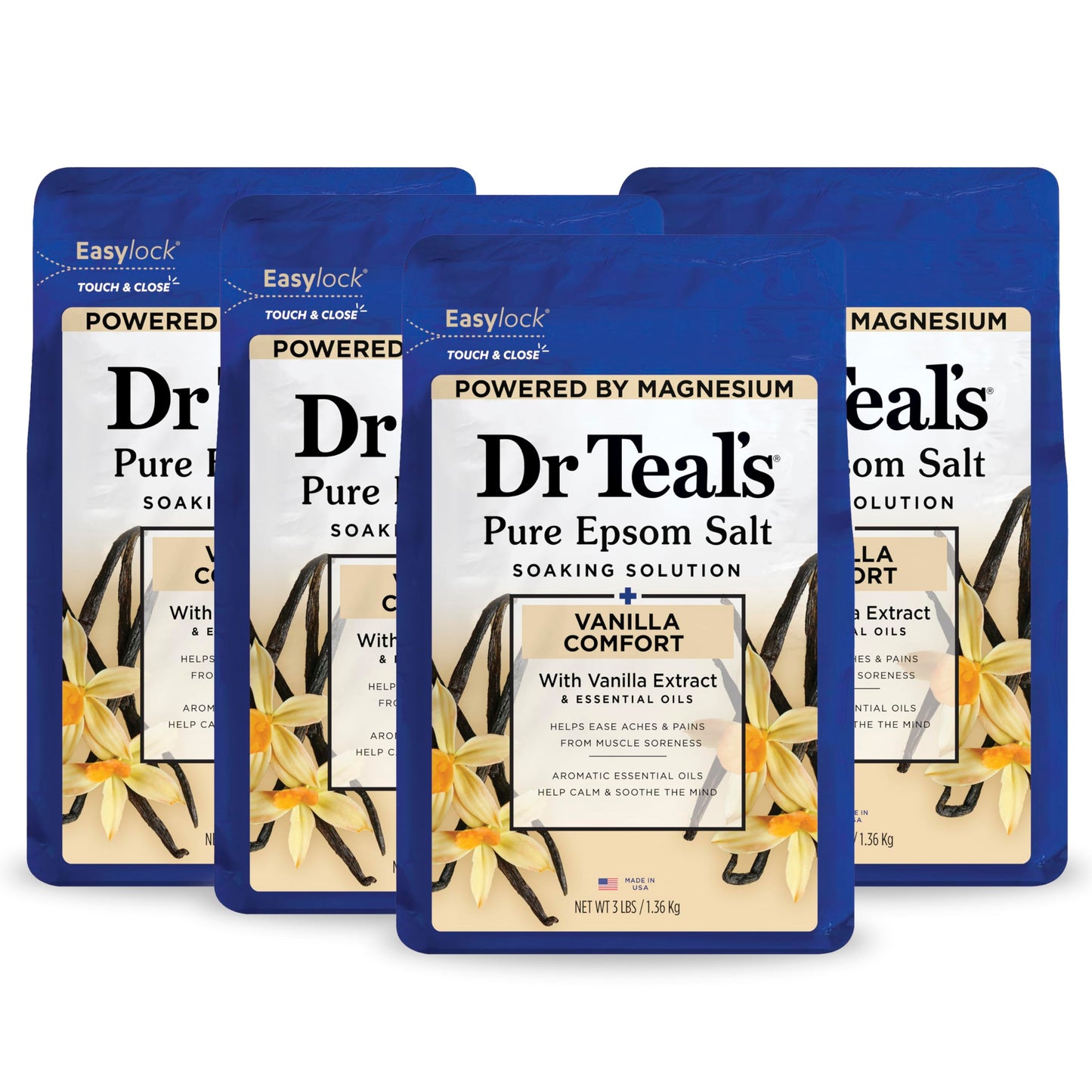 Dr Teal's Pure Epsom Magnesium Salt Soak, Soothe & Sleep with Lavender, 3 lb (Pack of 4)