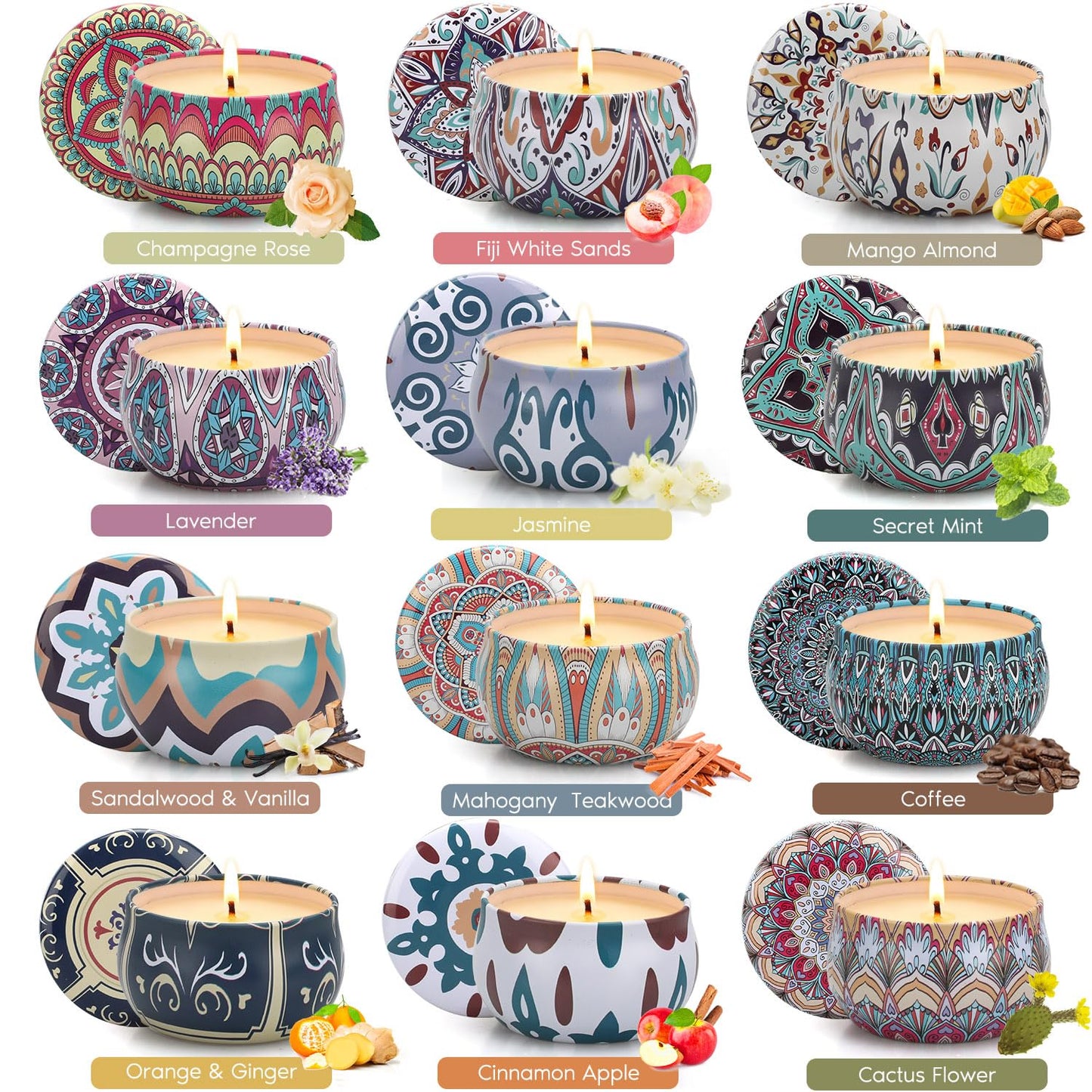 Scented Candles Gift Set, 10 Pack Candles for Home Scented, 250 Hour Long Lasting Soy Candle with Two Coasters, Gifts for Women, Aromatherapy Candle for Stress Relief, Relaxation, Bath, Yoga