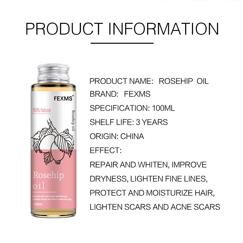 Rosehip Seed Oil, 100% Pure Organic Unrefined Cold Pressed Anti Aging Rose Hip Moisturizer For Hair Skin & Nails
