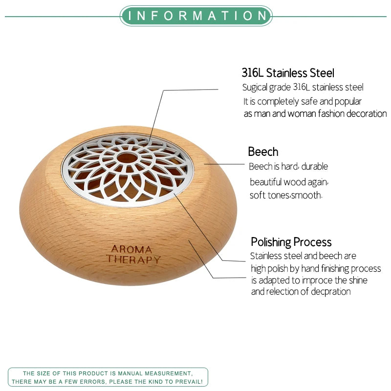 Essential Oil Aromatherapy Diffuser Wooden Stainless Steel Cover Aroma Eco-Friendly Fragrance Diffused Wood Refreshing