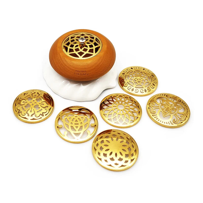 Essential Oil Aromatherapy Diffuser Wooden Stainless Steel Cover Aroma Eco-Friendly Fragrance Diffused Wood Refreshing