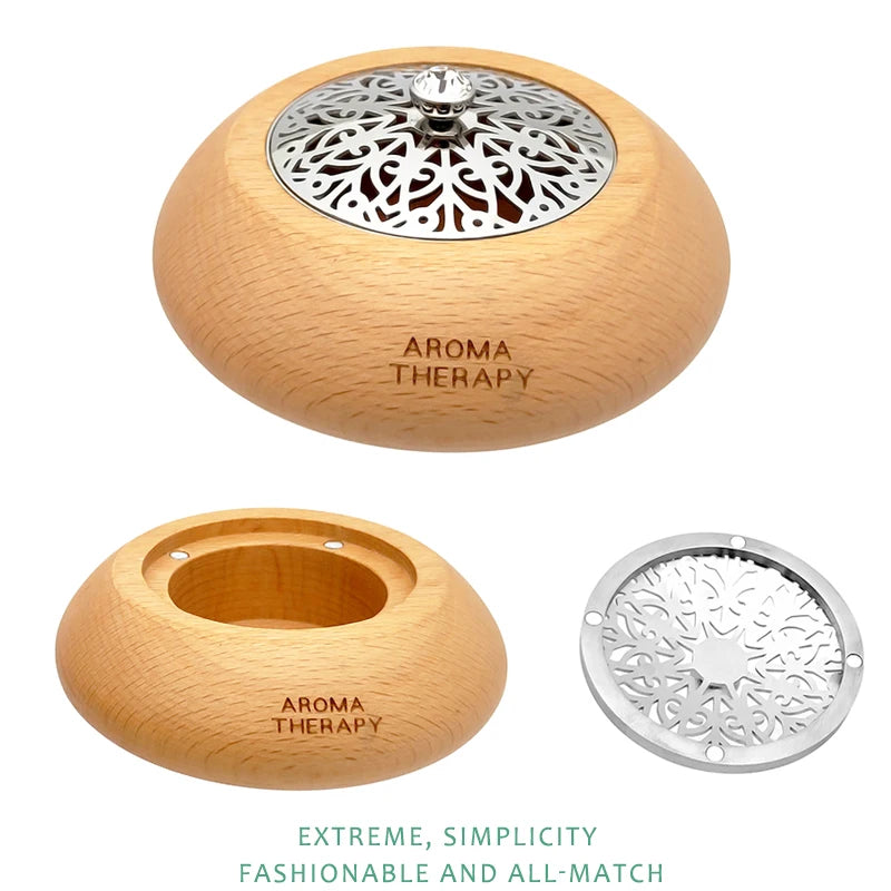 Essential Oil Aromatherapy Diffuser Wooden Stainless Steel Cover Aroma Eco-Friendly Fragrance Diffused Wood Refreshing
