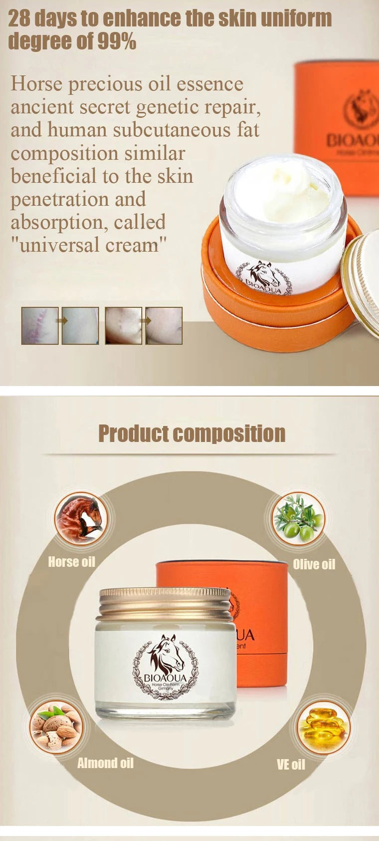 BIOAQUA Face Cream Horse Oil Ointment Moisturizer Improve Drying Anti-Aging Moisturizing Whitening Day Cream Face Body Skin Care