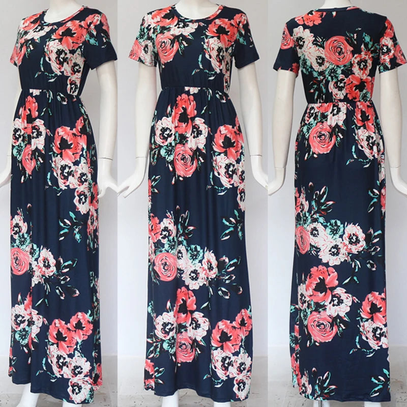Women Summer Floral Print Maxi  2025 Loose White Boho Beach Dress Women Vintage Evening Party Long Dress Vestidos Female Robe