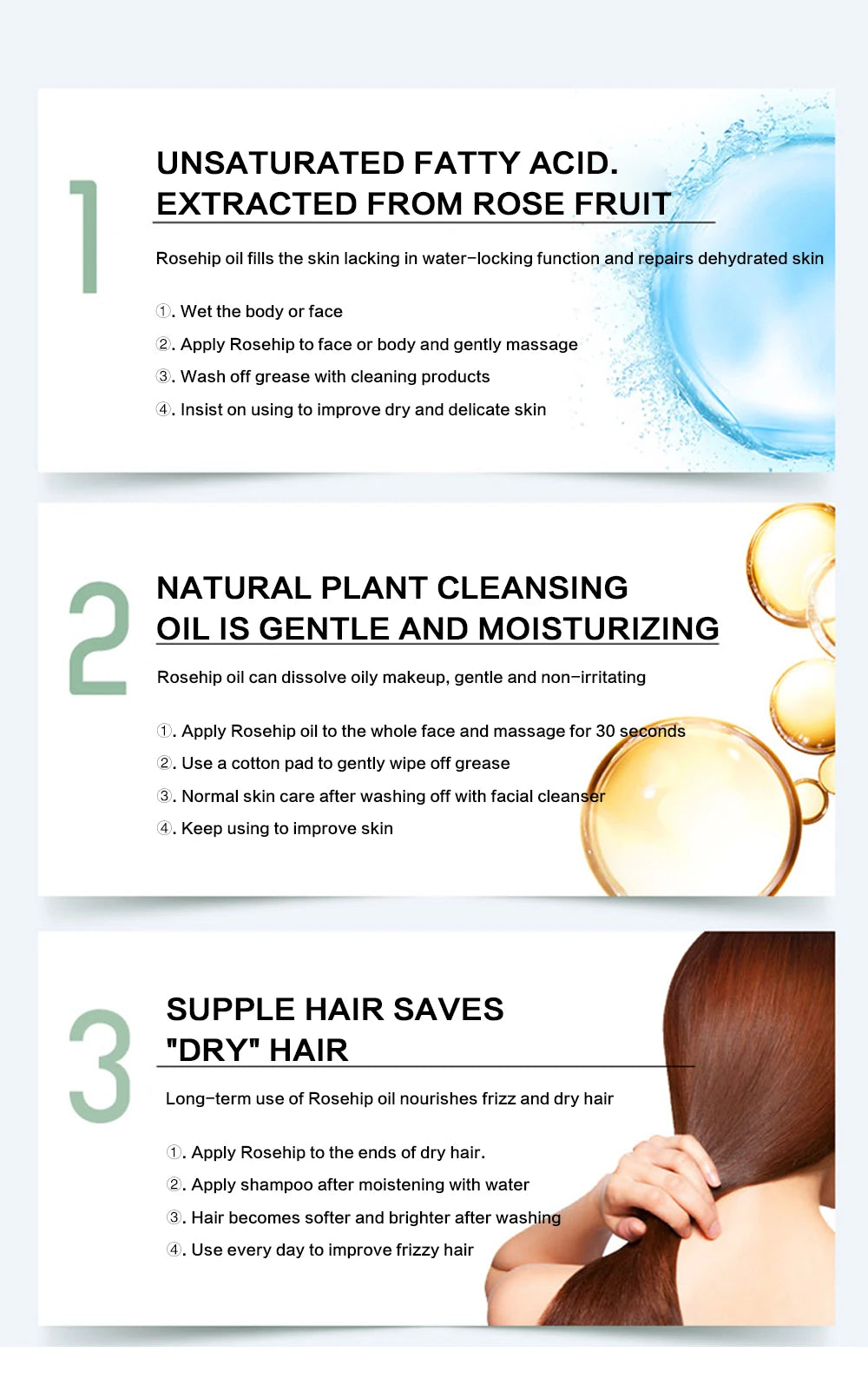 Rosehip Seed Oil, 100% Pure Organic Unrefined Cold Pressed Anti Aging Rose Hip Moisturizer For Hair Skin & Nails