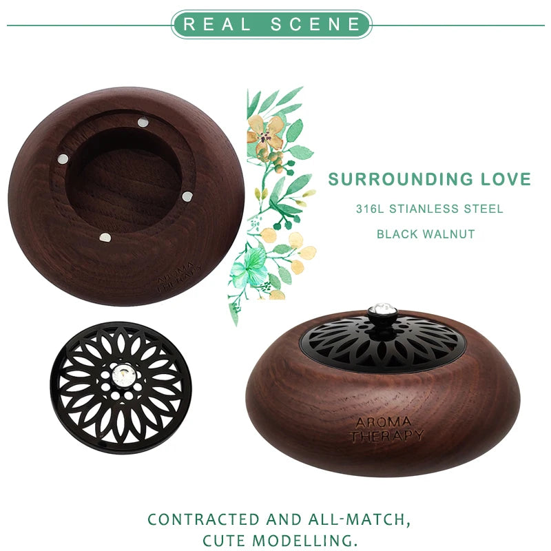 Essential Oil Aromatherapy Diffuser Wooden Stainless Steel Cover Aroma Eco-Friendly Fragrance Diffused Wood Refreshing