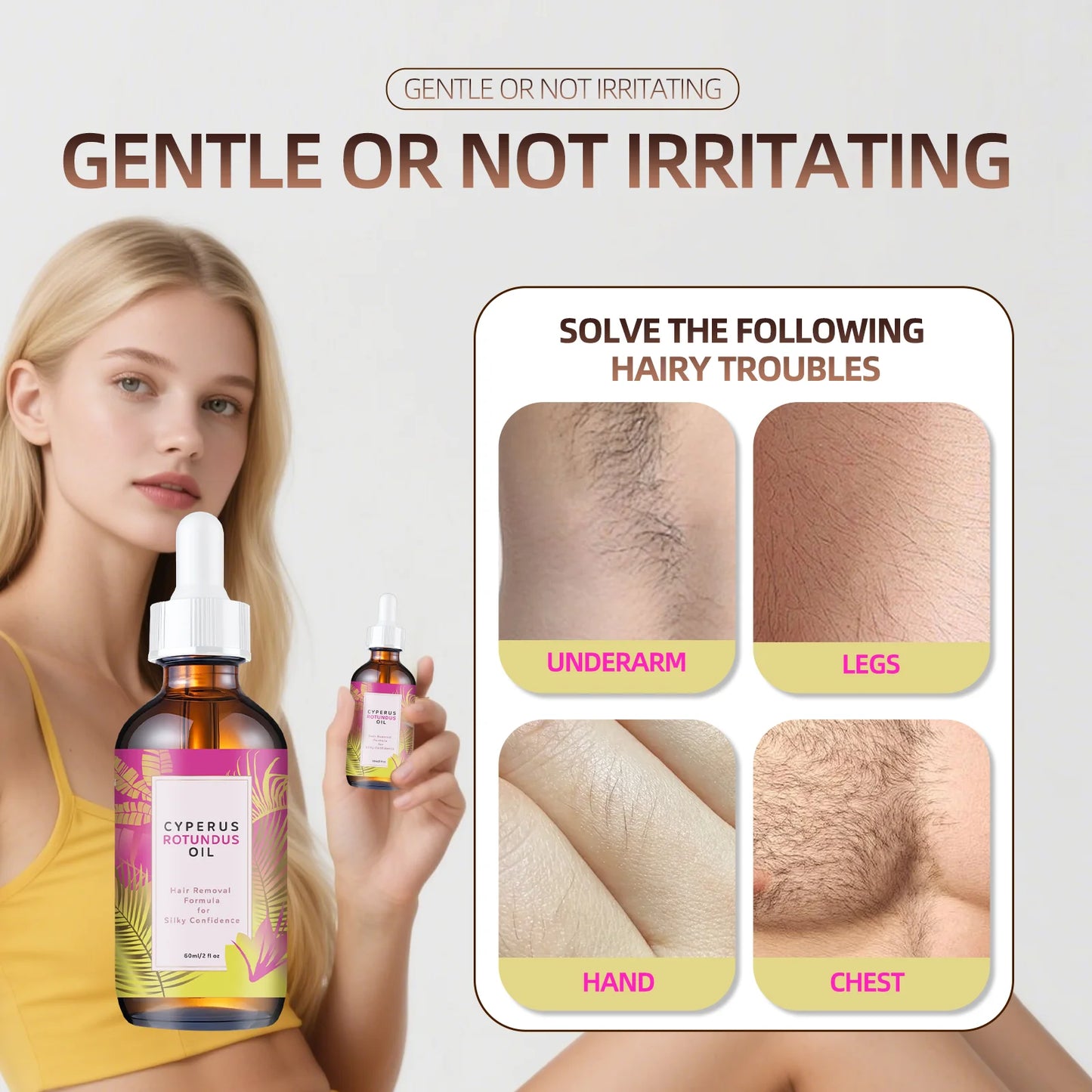 Botanical Hair Minimizing Body Oil 60ml - Jojoba & Almond Blend Gently Slows Hair Growth & Smooths All Skin Types.