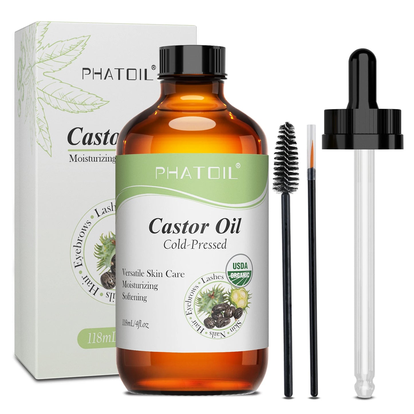 PHATOIL 1PCS Organic Castor Oils 118ml/236ml USDA Cold-Pressed Castor Oil For Eyelash & Nail Growth,Moisturize Skin,Hair Care