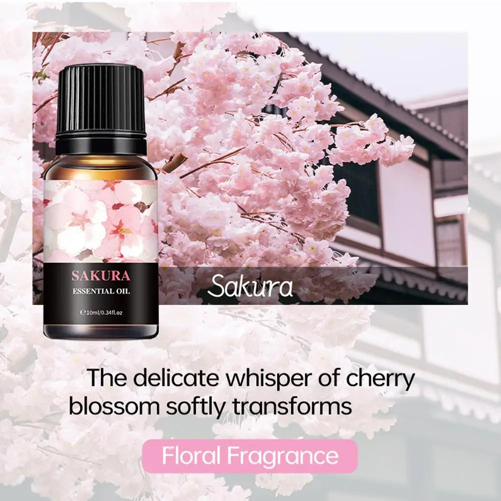 15 Flavors Essential Oils For Aroma Diffuser Air Humidifier Home Water-soluble Cherry Blossom Sandalwood Jasmine Ocean Rose 10ml