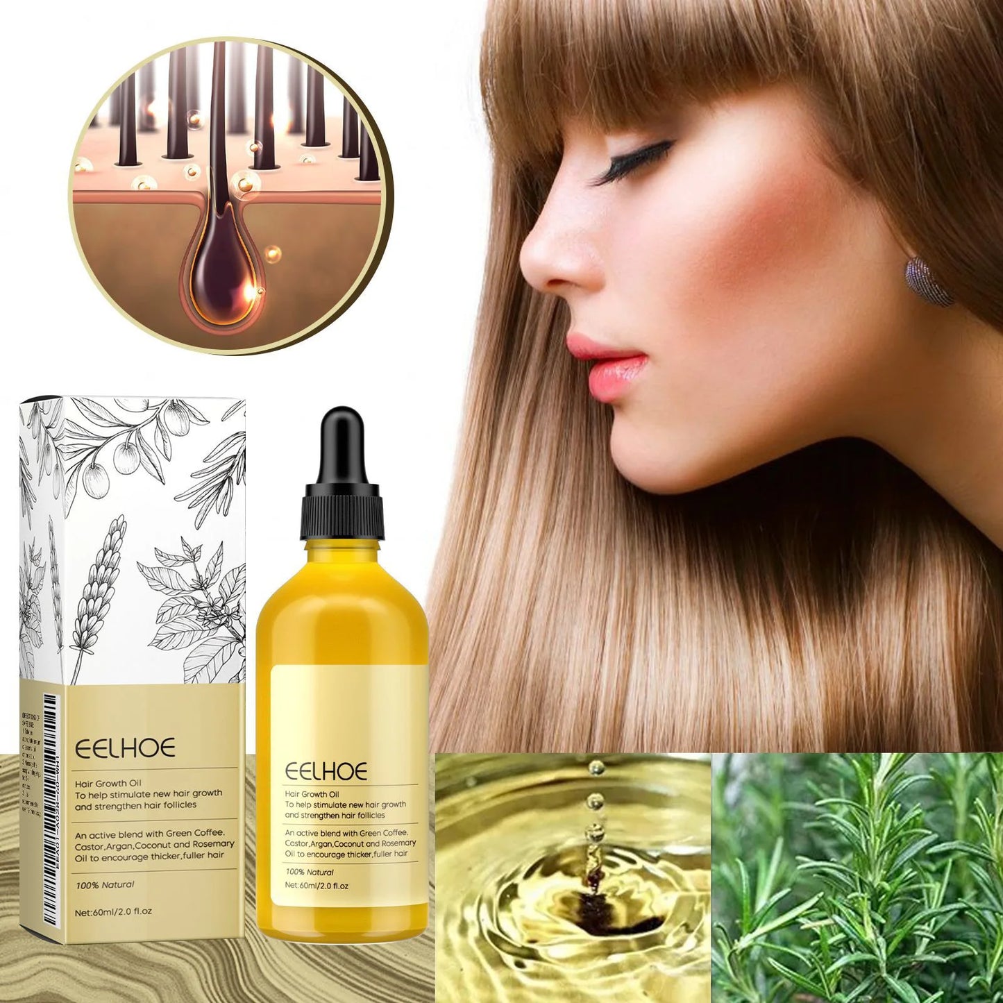 60ml Rosemary Dense Hair Essential Oil Veganic Lavender Repair Hairs Damage Prevent Hair Loss Smooth Hairs Nourish Hair Care Oil