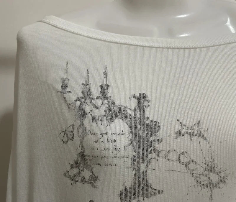 Shirts Graphic Tee Long Sleeve Loose T-shirt Slightly Transparent Thin T Shirt Y2K See Through Tops Women Korean Fashion 2024