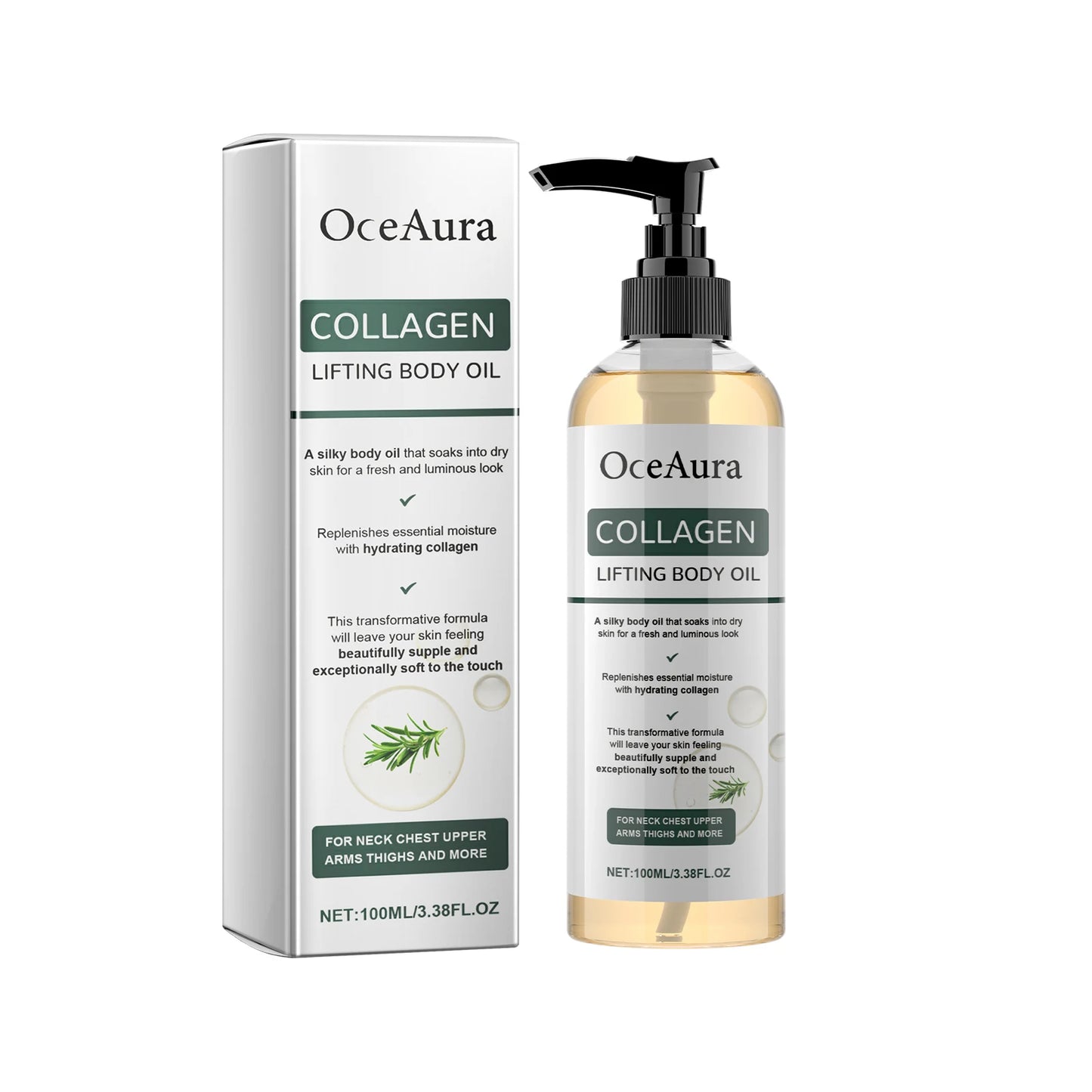 OceAura Collagen Body Oil Tighten Skin Elasticity Increased Moisturizing Body Smooth Non-greasy Rosemary After Shower Body Oil