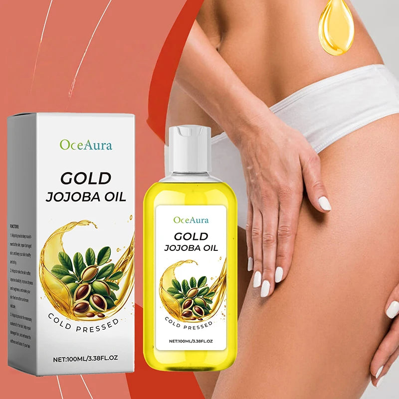 Gold Jojoba Body Face & Hair Care Essential Oil,Soft Smooth Skin Moisturizing Massage,Hair Scalp Hydrating Nourishing Essence