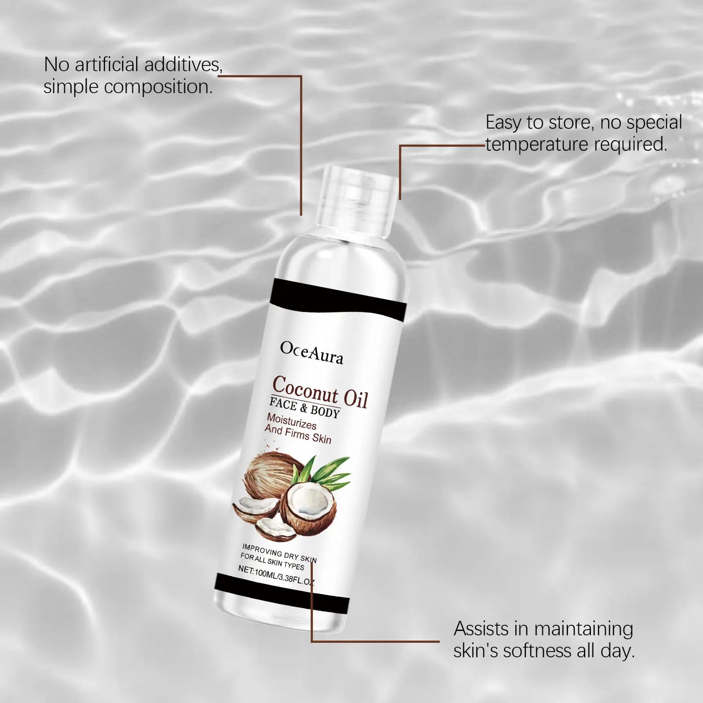 Coconut Oil for Skin & Body 100ml Natural Moisturizing Dry Oil Nourishing & Hydrating Tropical Scent Non Greasy Fast Absorbing