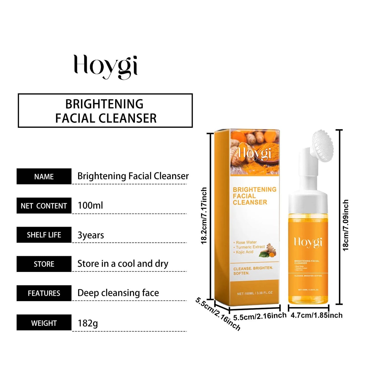 Hoygi Brightening Facial Cleanser Oil Control Deep Cleansing Softening Skin Smoothing Natural Formula Turmeric Foaming Cleanser