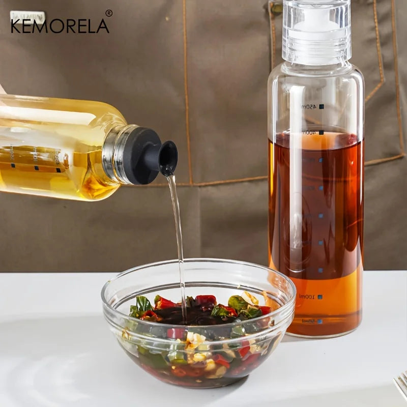 1PCS BBQ Cooking Oil Bottle With Scale Sealing Glass Oil Can For Air Fryer Sauce Vinegar Cooking Kitchen Supplies 300/450/600ML
