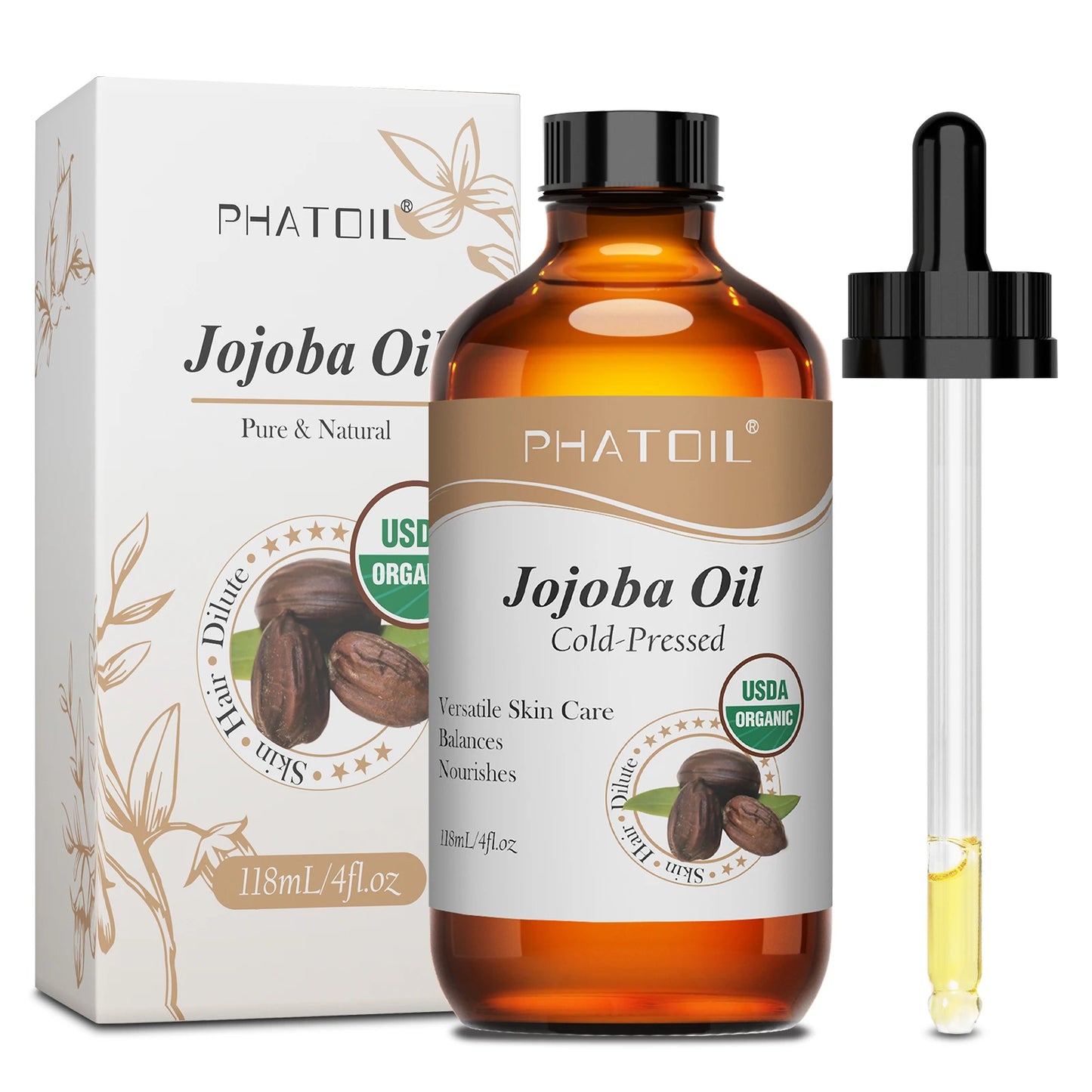 PHATOIL 1PCS Organic Castor Oils 118ml/236ml USDA Cold-Pressed Castor Oil For Eyelash & Nail Growth,Moisturize Skin,Hair Care