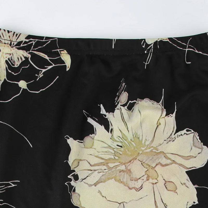 Goth Dark Y2K Aestheics Double Layer Mesh A-line Skirt Women Fashion Florals Print Slim Skirts Fairy Streetwear Gothic Bottoms