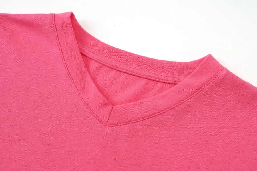 AS 2025 summer loose design drop sleeves boxy Tee V neck casual style  high quality  fabric woman clothes