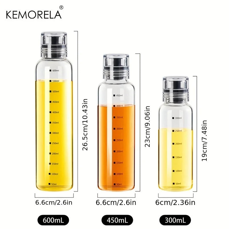 1PCS BBQ Cooking Oil Bottle With Scale Sealing Glass Oil Can For Air Fryer Sauce Vinegar Cooking Kitchen Supplies 300/450/600ML