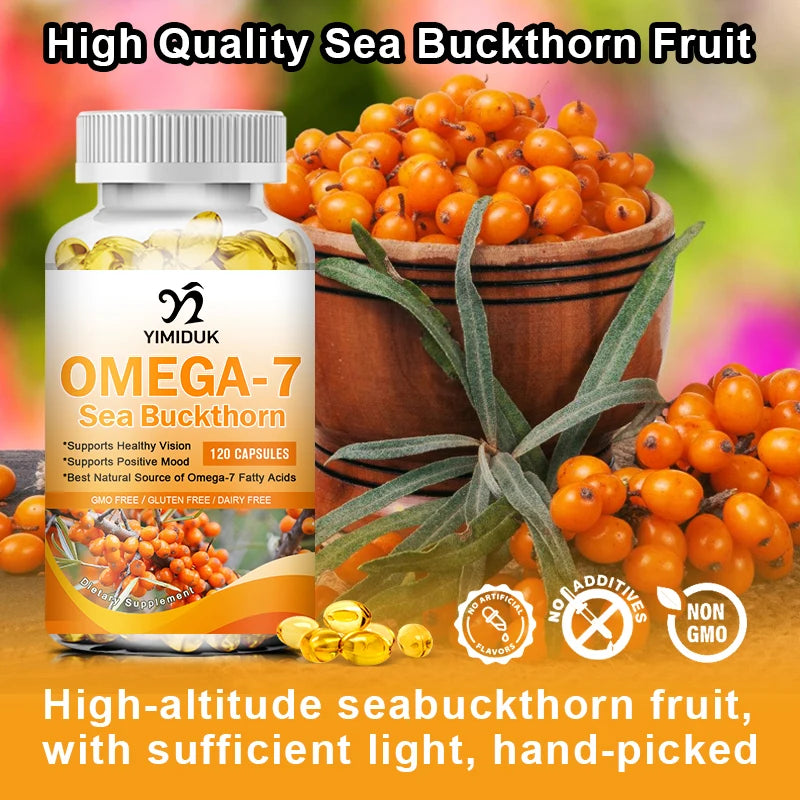 Organic Sea Buckthorn Oil, Omega-7 Complete Softgels, 120 Count, with Omega 3, 6 & 9, Supports Hair, Skin & Nail Health