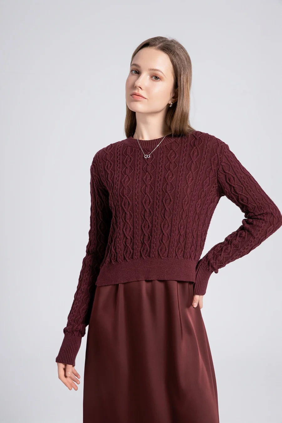 Sale AS 2024 winter design woman clothing Cable knitted Tops + Satin Dress ( Ship out in 1 day)