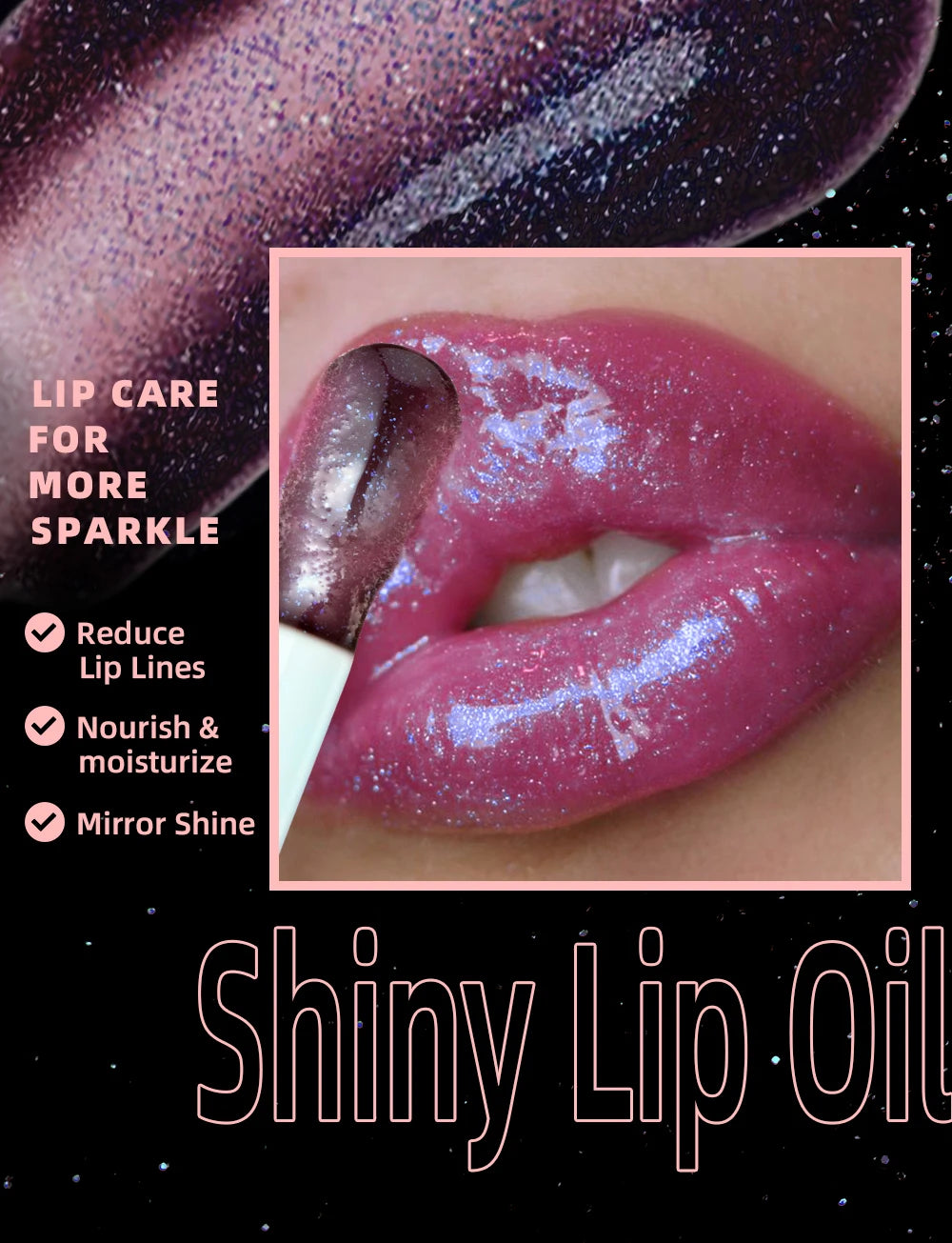 QIBEST Mirror Black Lip Oil Color Changing Lipstick Moisturizing Shiny Lip Gloss Oil Plumping Lasting Diamond Lipgloss Cosmetics