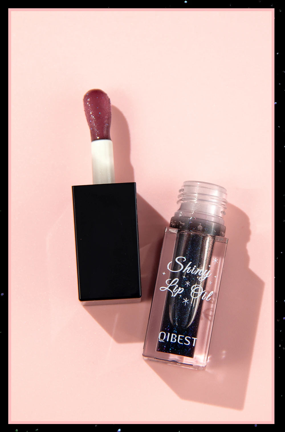 QIBEST Mirror Black Lip Oil Color Changing Lipstick Moisturizing Shiny Lip Gloss Oil Plumping Lasting Diamond Lipgloss Cosmetics
