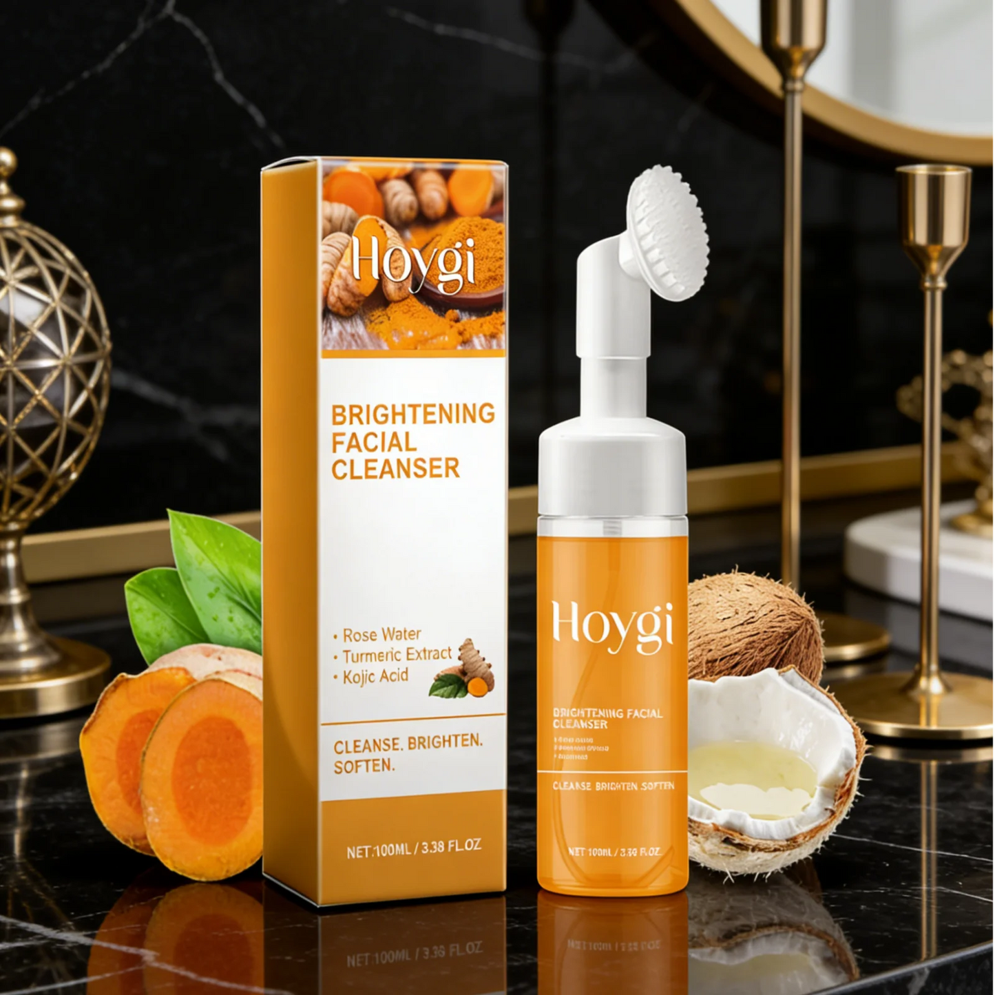 Hoygi Brightening Facial Cleanser Oil Control Deep Cleansing Softening Skin Smoothing Natural Formula Turmeric Foaming Cleanser