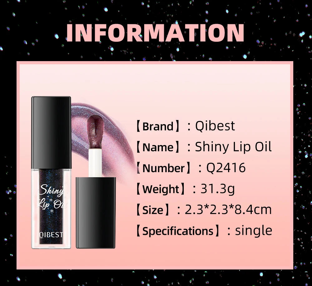 QIBEST Mirror Black Lip Oil Color Changing Lipstick Moisturizing Shiny Lip Gloss Oil Plumping Lasting Diamond Lipgloss Cosmetics
