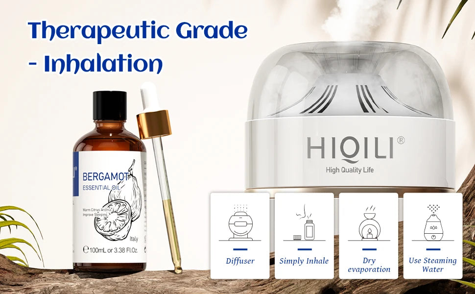 HIQILI 100ML Bergamot Essential Oils,100% Pure Nature for Aromatherapy, Diffuser, Humidifier, Massage, Deep Relaxation