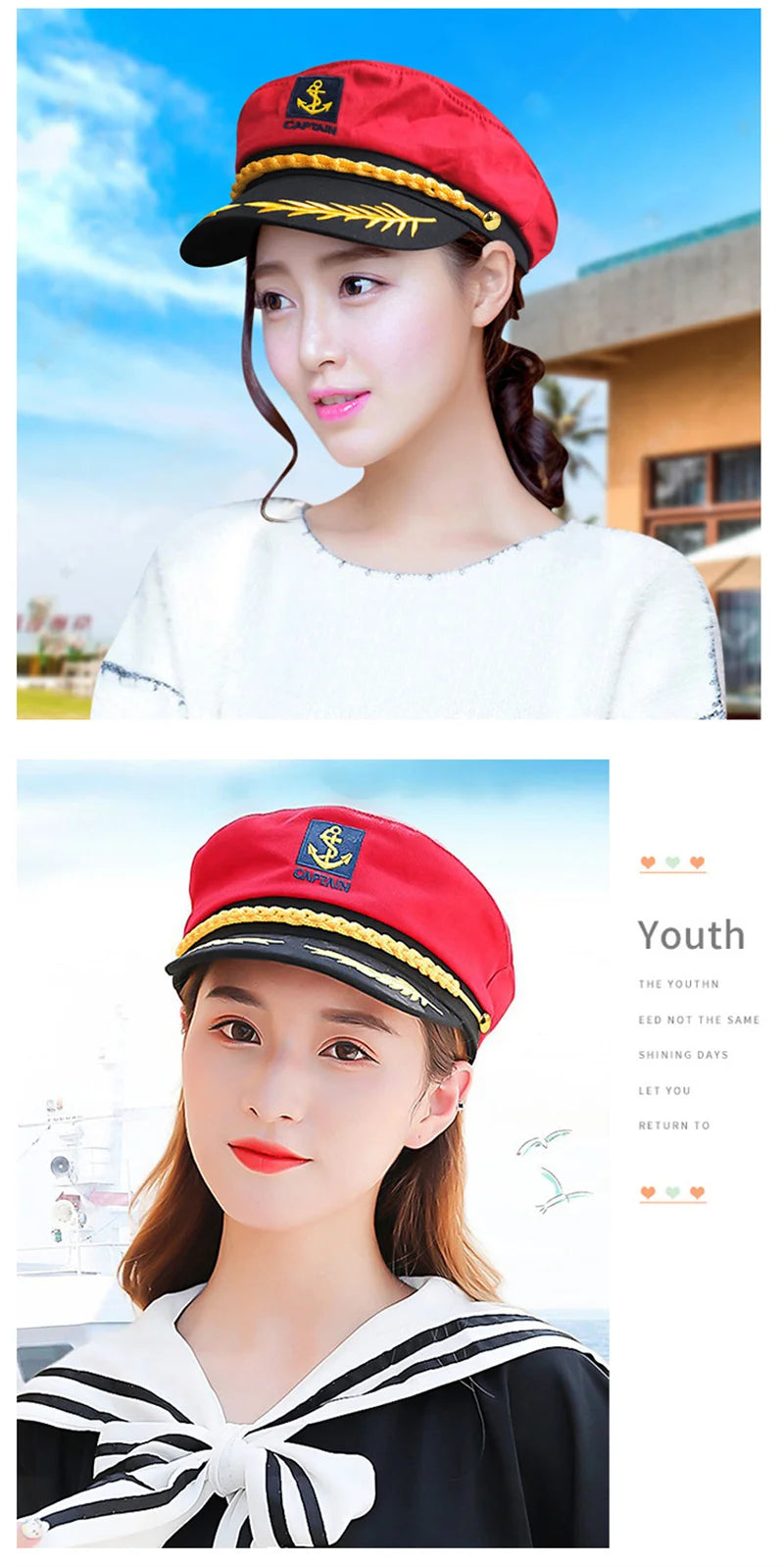 Adult Yacht Sailor Captain Hat Adjustable Men's and Women's Party Hat Makeup Ball Dressing Event Excellent Stylish Accessories