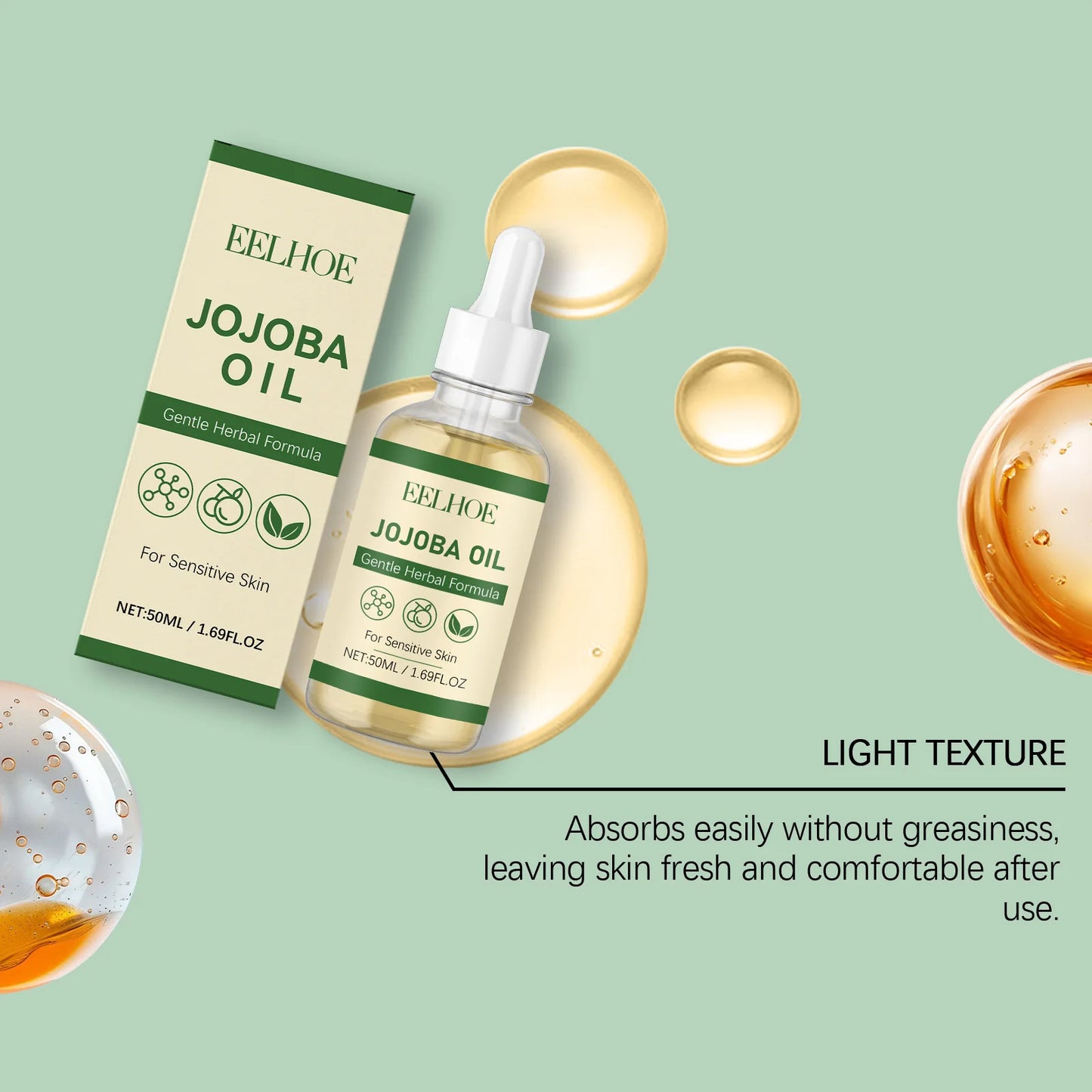 100% Pure Organic Jojoba Oil Cold Pressed Natural Body Massage Oil Moisturizing Hydrating Anti Dry Skin Care for Face Hair Nails