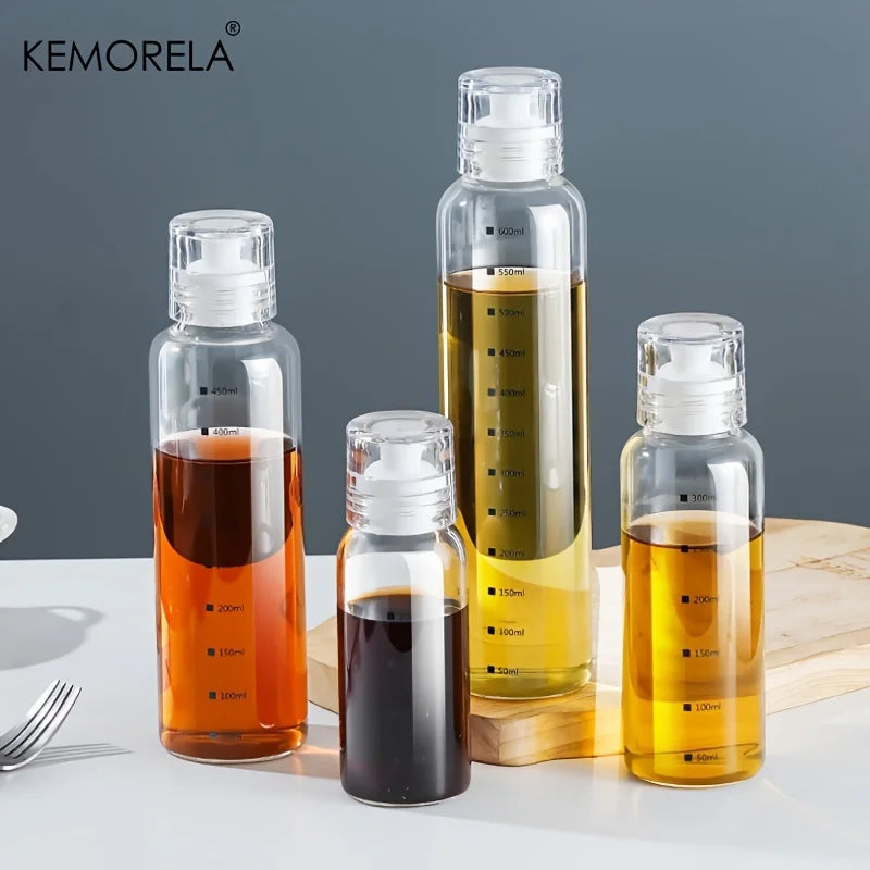 1PCS BBQ Cooking Oil Bottle With Scale Sealing Glass Oil Can For Air Fryer Sauce Vinegar Cooking Kitchen Supplies 300/450/600ML