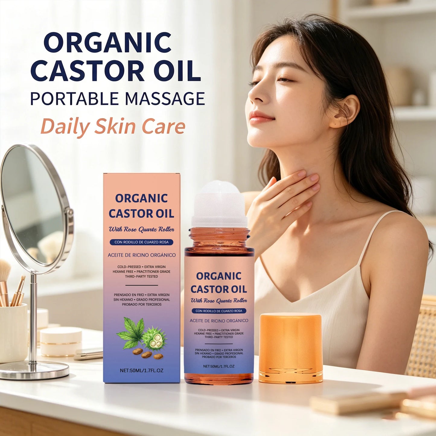 Organic Castor Oil Moisturizing Improve Skin Elasticity Relieve Dryness Discomfort Brightening Skin Tone Cold-Pressed Castor Oil