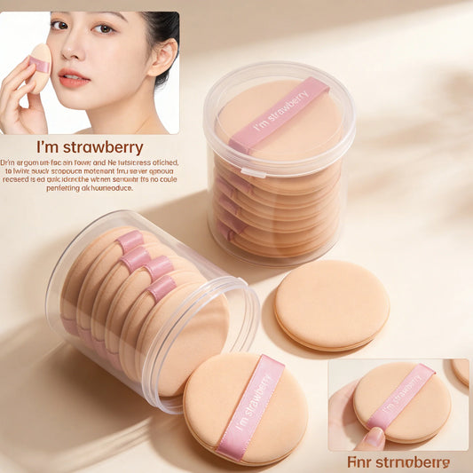 7 pieces of round ribbon-wrapped air-filled cushion powder applicators, suitable for both dry and wet use, non-powdery.