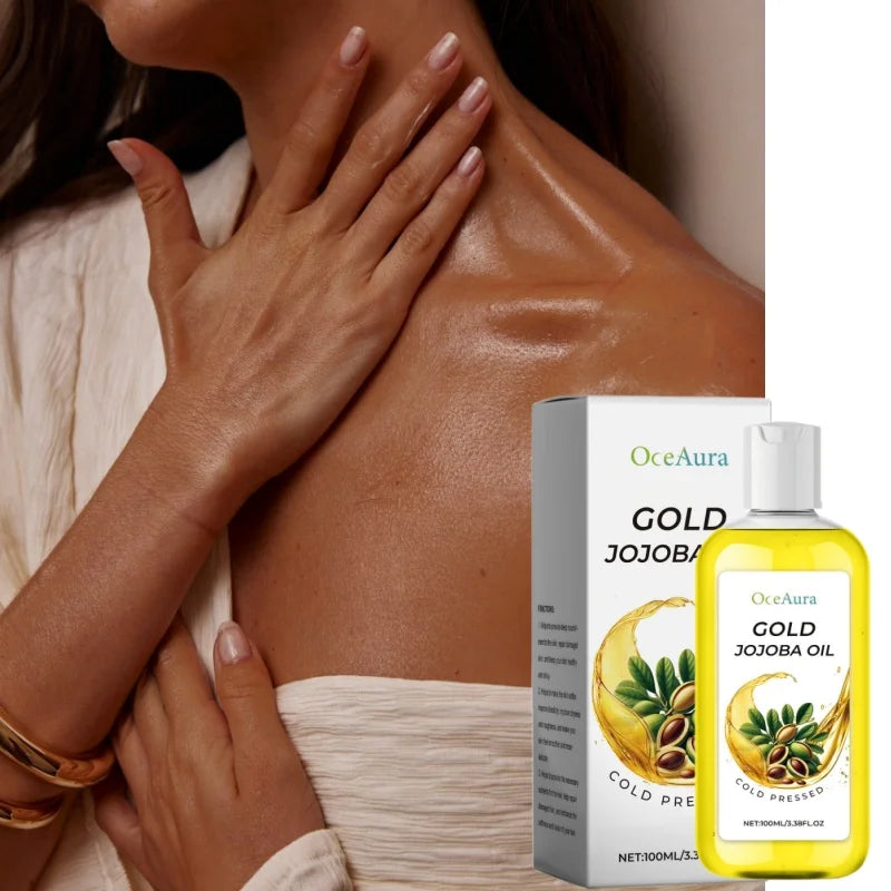 Gold Jojoba Body Face & Hair Care Essential Oil,Soft Smooth Skin Moisturizing Massage,Hair Scalp Hydrating Nourishing Essence