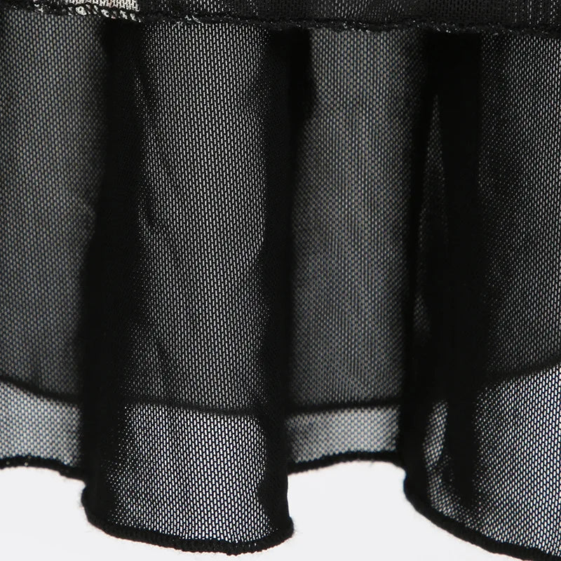 Goth Dark Y2K Aestheics Double Layer Mesh A-line Skirt Women Fashion Florals Print Slim Skirts Fairy Streetwear Gothic Bottoms